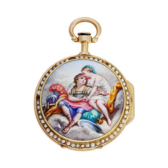 French pink gold, enamel and pearl-set pocket watch Circa 1875