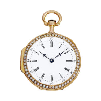 French pink gold, enamel and pearl-set pocket watch Circa 1875