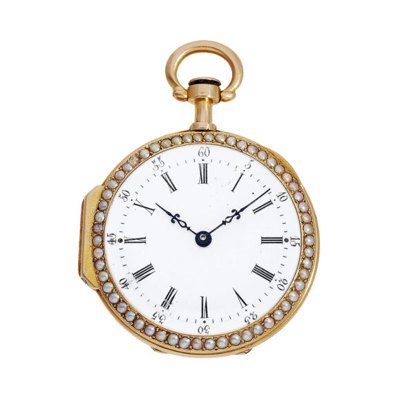 French pink gold, enamel and pearl-set pocket watch Circa 1875 French pink gold, enamel and pearl-set pocket watch Circa 1875