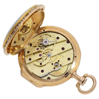 French pink gold, enamel and pearl-set pocket watch Circa 1875