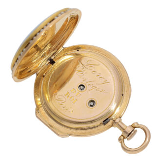 French pink gold, enamel and pearl-set pocket watch Circa 1875
