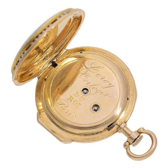 French pink gold, enamel and pearl-set pocket watch Circa 1875 French pink gold, enamel and pearl-set pocket watch Circa 1875