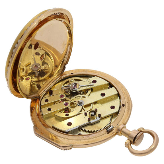 French pink gold, enamel and pearl-set pocket watch Circa 1875 French pink gold, enamel and pearl-set pocket watch Circa 1875
