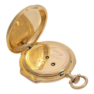 French pink gold, enamel and pearl-set pocket watch Circa 1875