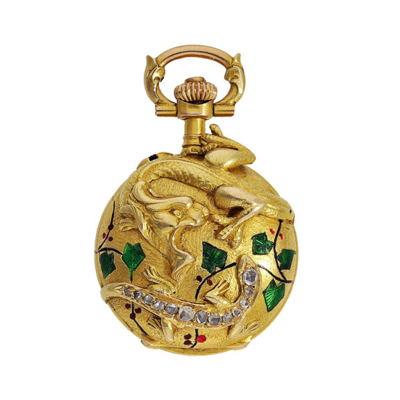 Swiss Art Nouveau miniature gold enamel pendant watch Circa 1900 Swiss Art Nouveau miniature gold enamel pendant watch Circa 1900