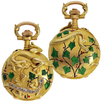 Swiss Art Nouveau miniature gold enamel pendant watch Circa 1900
