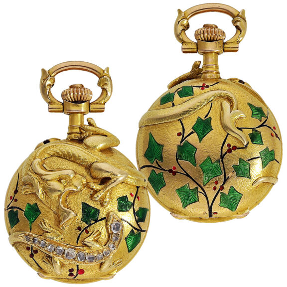 Swiss Art Nouveau miniature gold enamel pendant watch Circa 1900