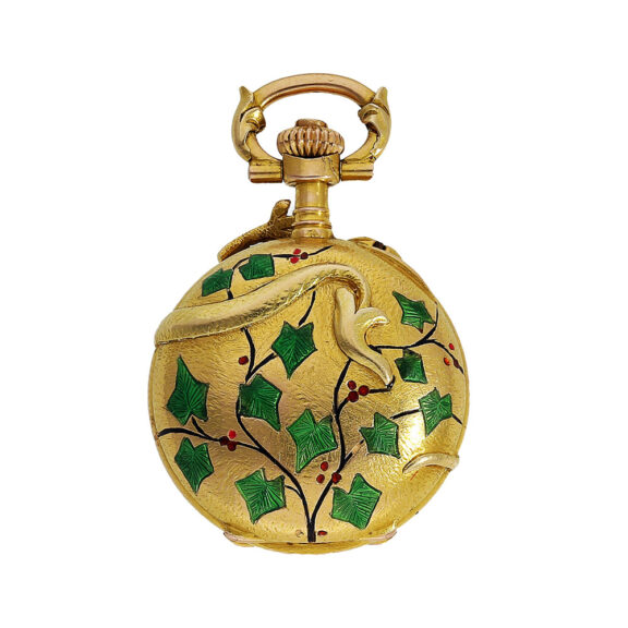 Swiss Art Nouveau miniature gold enamel pendant watch Circa 1900 Swiss Art Nouveau miniature gold enamel pendant watch Circa 1900