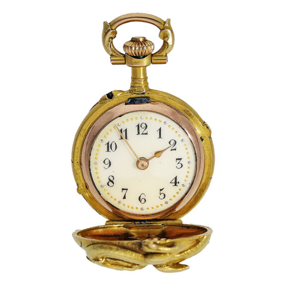 Swiss Art Nouveau miniature gold enamel pendant watch Circa 1900 Swiss Art Nouveau miniature gold enamel pendant watch Circa 1900