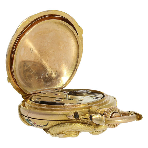 Swiss Art Nouveau miniature gold enamel pendant watch Circa 1900 Swiss Art Nouveau miniature gold enamel pendant watch Circa 1900