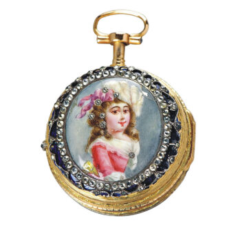 Swiss 22k gold and enamel open faced verge Circa 1760