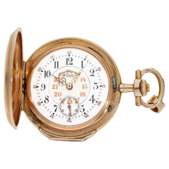 German 14K pink gold lady's full hunter pocket watch Circa 1900