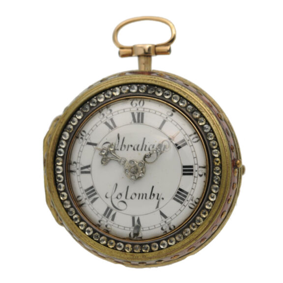 Swiss 22k gold and enamel open faced verge Circa 1760 Swiss 22k gold and enamel open faced verge Circa 1760
