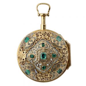 English gold, gem set, repeating watch with silent strike option Circa 1700