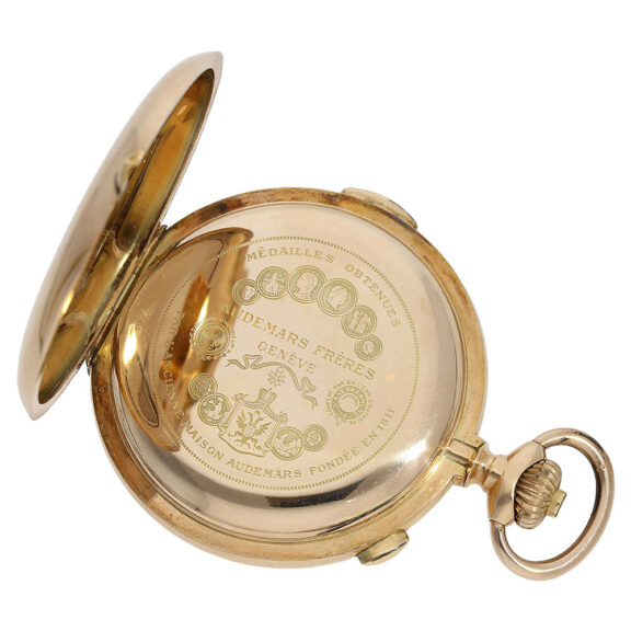 Swiss gold hunting cased repeating chronograph Circa 1900 Swiss gold hunting cased repeating chronograph Circa 1900