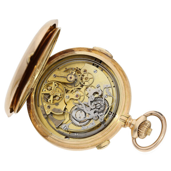 Swiss gold hunting cased repeating chronograph Circa 1900 Swiss gold hunting cased repeating chronograph Circa 1900