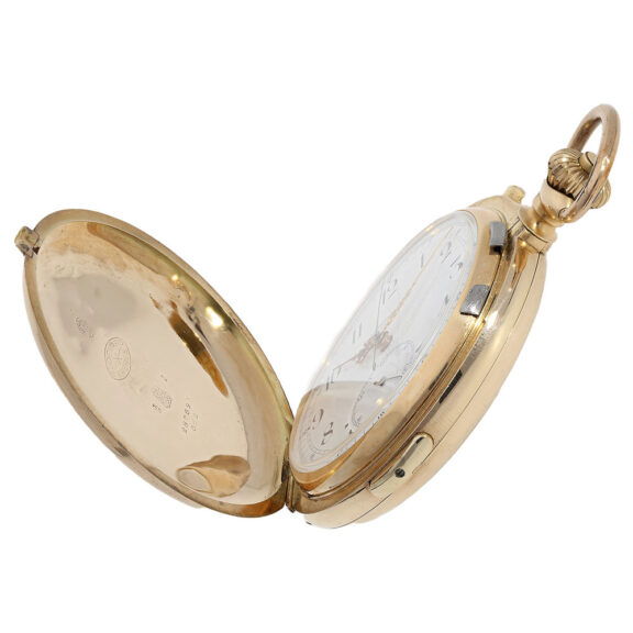 Swiss gold hunting cased repeating chronograph Circa 1900 Swiss gold hunting cased repeating chronograph Circa 1900