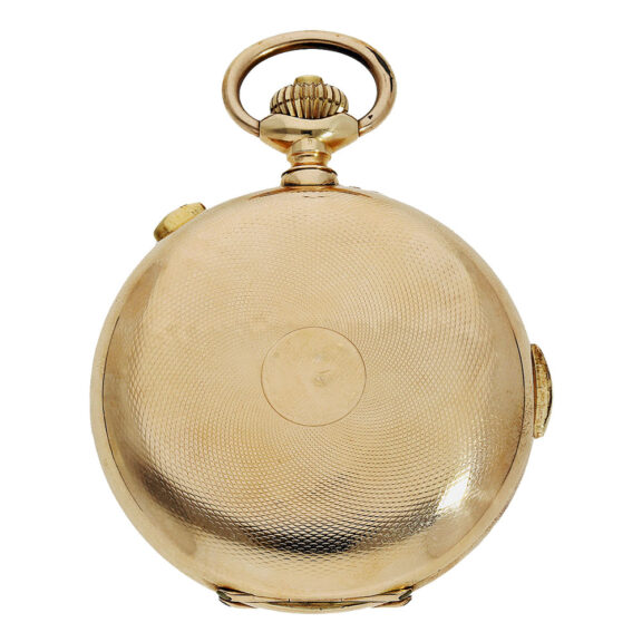Swiss gold hunting cased repeating chronograph Circa 1900 Swiss gold hunting cased repeating chronograph Circa 1900