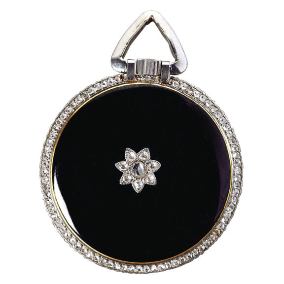 French gold and black enamel open faced watch Circa 1910 French gold and black enamel open faced watch Circa 1910
