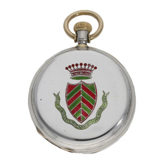Swiss silver watch with enamelled noble coat of arms Circa 1870