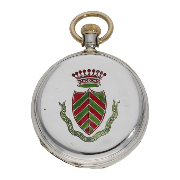 Swiss silver watch with enamelled noble coat of arms Circa 1870 Swiss silver watch with enamelled noble coat of arms Circa 1870