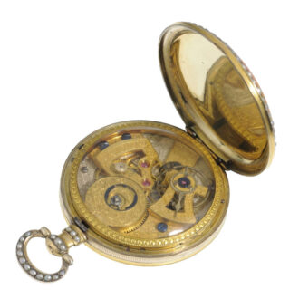 Swiss silver, enamel and pearl set duplex watch Circa 1840