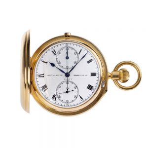 English hunting case watch with one minute tourbillon and chronograph Circa 1911
