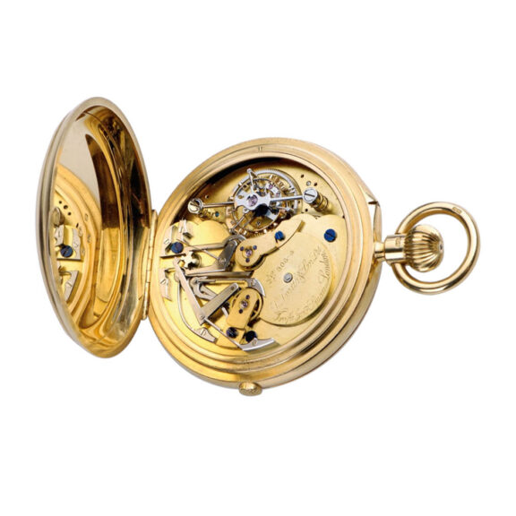 English hunting case watch with one minute tourbillon and chronograph Circa 1911 English hunting case watch with one minute tourbillon and chronograph Circa 1911