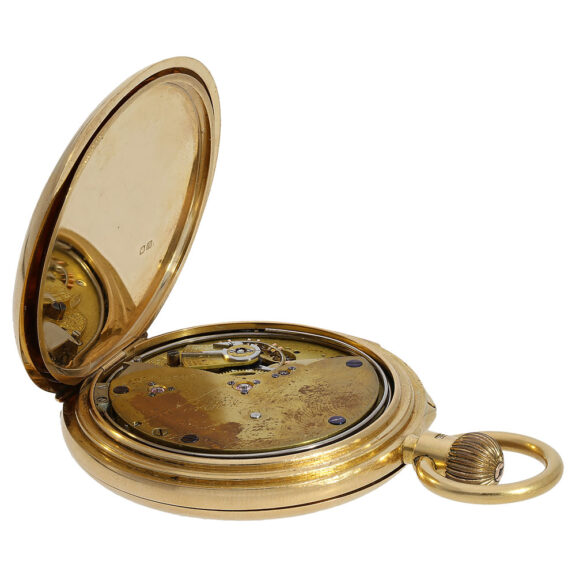 English gold hunting cased minute repeating lever Circa 1875 English gold hunting cased minute repeating lever Circa 1875