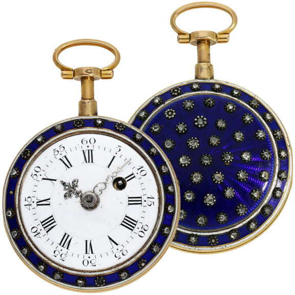 French 20K gold blue enamel repeating à-toc watch Circa 1770 French 20K gold blue enamel repeating à-toc watch Circa 1770
