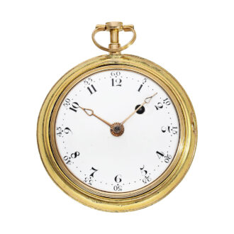 Gold pair cased verge watch with painted enamel scene Circa 1800