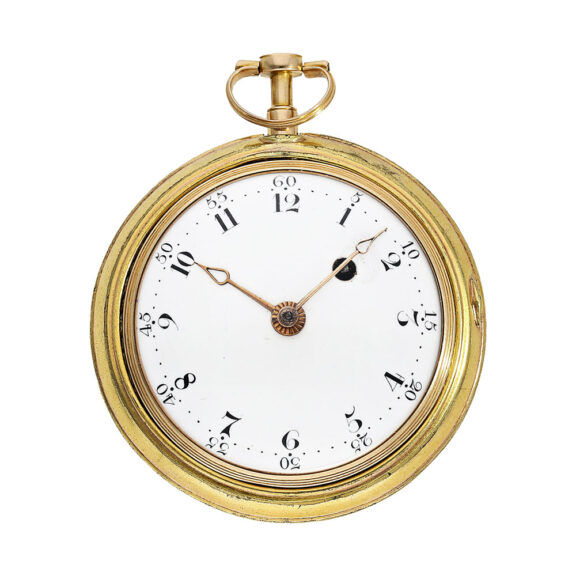 Gold pair cased verge watch with painted enamel scene Circa 1800 Gold pair cased verge watch with painted enamel scene Circa 1800