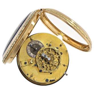 Gold pair cased verge watch with painted enamel scene Circa 1800