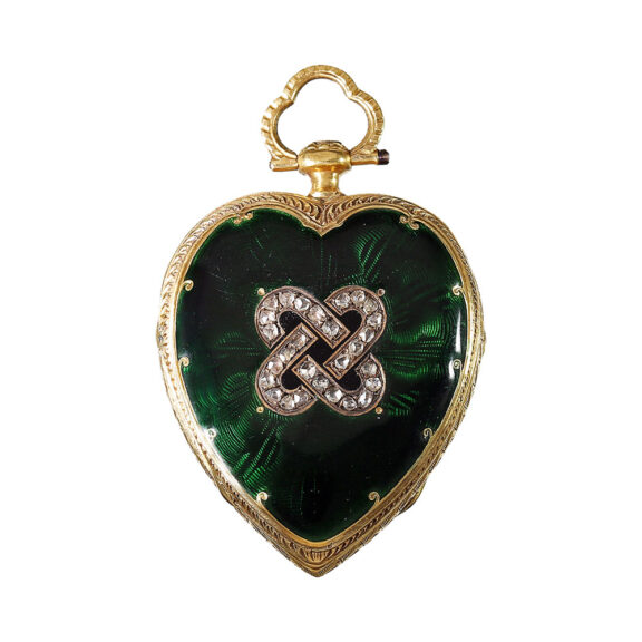 French gold and enamel watch in the shape of a heart Circa 1850 French gold and enamel watch in the shape of a heart Circa 1850