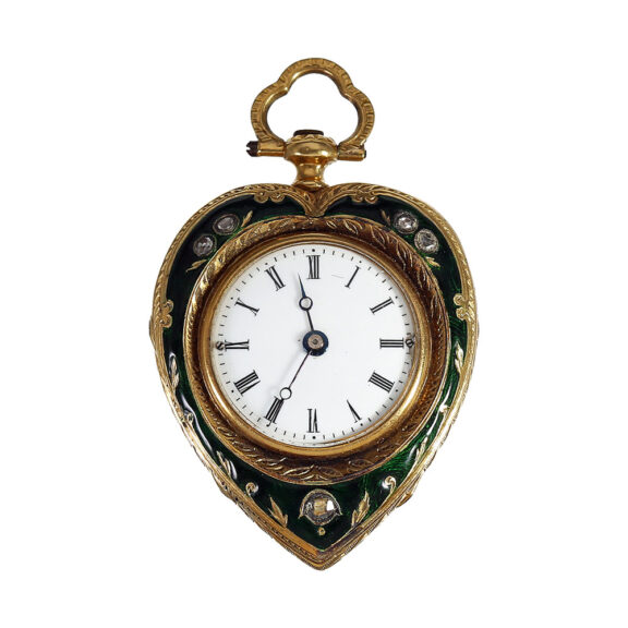 French gold and enamel watch in the shape of a heart Circa 1850 French gold and enamel watch in the shape of a heart Circa 1850