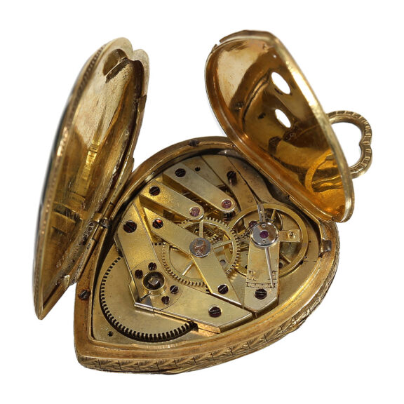 French gold and enamel watch in the shape of a heart Circa 1850 French gold and enamel watch in the shape of a heart Circa 1850