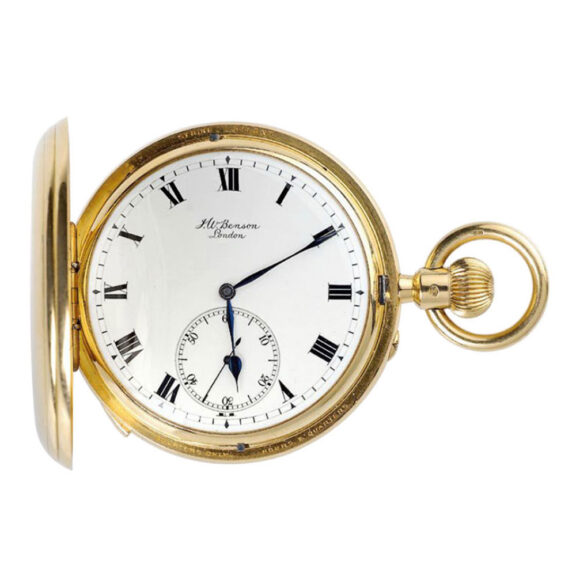 English gold hunting cased minute repeating pocket watch Circa 1906