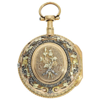 French multi-coloured gold quarter repeating verge watch Circa 1775 French multi-coloured gold quarter repeating verge watch Circa 1775