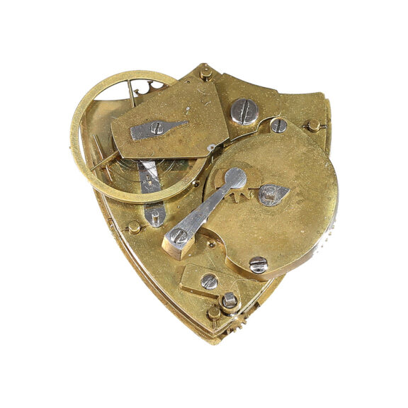 Swiss gold shield-shaped watch with two small dials Circa 1800 Swiss gold shield-shaped watch with two small dials Circa 1800