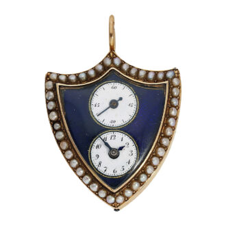 Swiss gold shield-shaped watch with two small dials Circa 1800