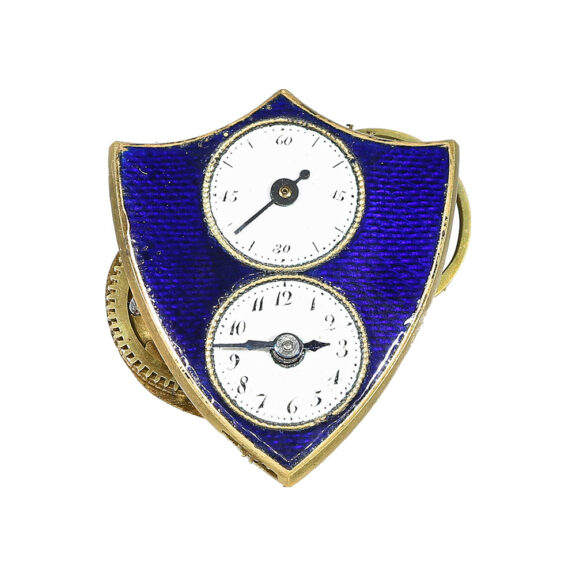 Swiss gold shield-shaped watch with two small dials Circa 1800 Swiss gold shield-shaped watch with two small dials Circa 1800