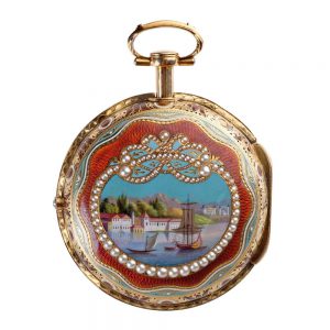 English gold enamel pair cased verge pocket watch