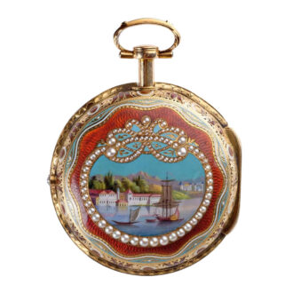 English gold enamel pair cased verge pocket watch