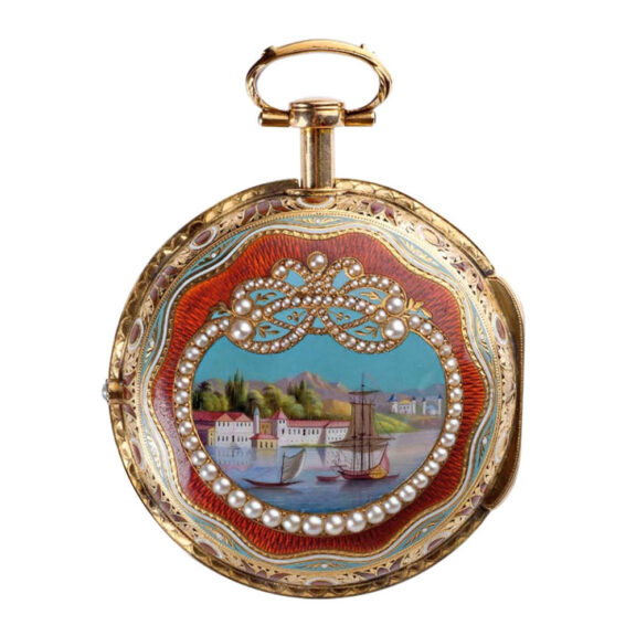 English gold enamel pair cased verge pocket watch