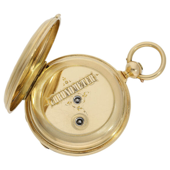 Heavy English gold hunting cased detent pocket watch Circa 1875 Heavy English gold hunting cased detent pocket watch Circa 1875