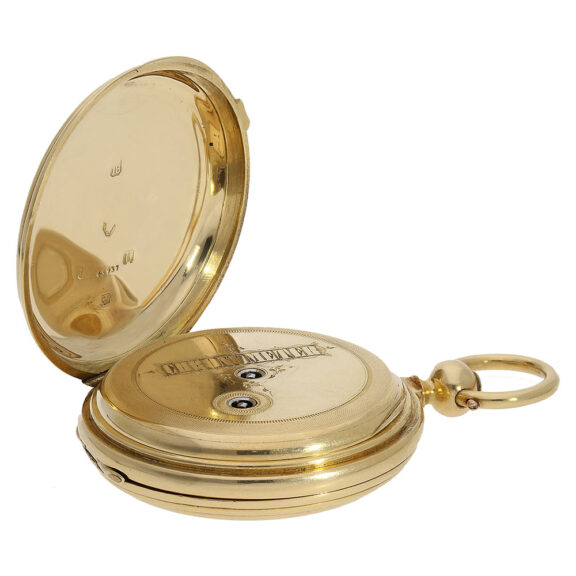 Heavy English gold hunting cased detent pocket watch Circa 1875 Heavy English gold hunting cased detent pocket watch Circa 1875