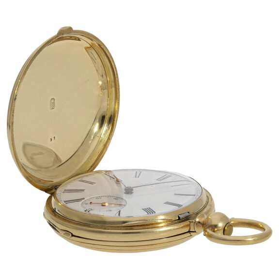 Heavy English gold hunting cased detent pocket watch Circa 1875 Heavy English gold hunting cased detent pocket watch Circa 1875