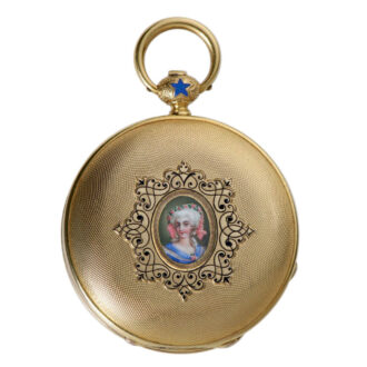 Swiss gold enamel hunting cased watch with portrait Circa 1868