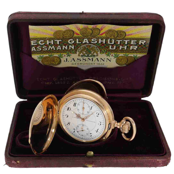 Impressive gold German chronograph watch with register Circa 1915 Impressive gold German chronograph watch with register Circa 1915