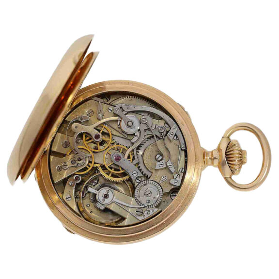 Swiss gold open faced chronograph pocket watch Circa 1890 Swiss gold open faced chronograph pocket watch Circa 1890